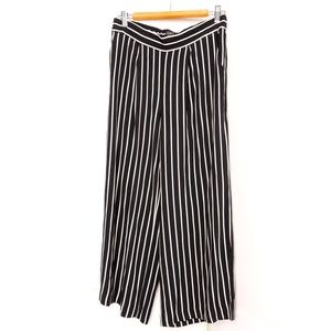 Loft Straight  Wide Leg Striped Pants Black White Size S Pockets Elastic Waist